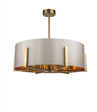 Load image into Gallery viewer, Hadden 6 Light Satin Brass with Taupe Shade Gold Inner
