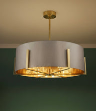 Load image into Gallery viewer, Hadden 6 Light Satin Brass with Taupe Shade Gold Inner
